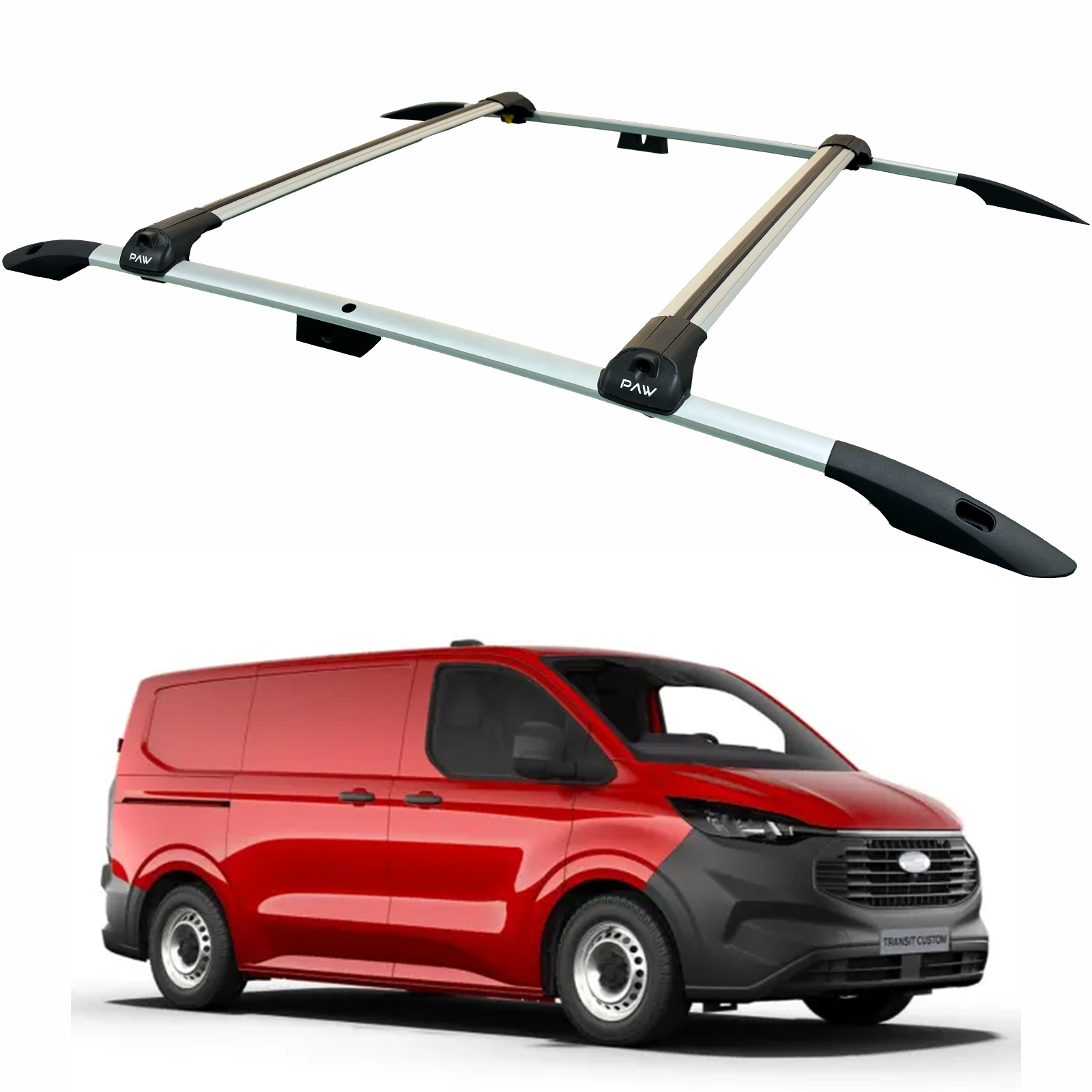 For Ford Transit Custom LWB (2023-2025) Roof Rails & Roof Rack Cross Bars – Full Set, Silver For Ford Transit Custom LWB (2023-2025) Roof Rails & Roof Rack Cross Bars – Full Set, Silver